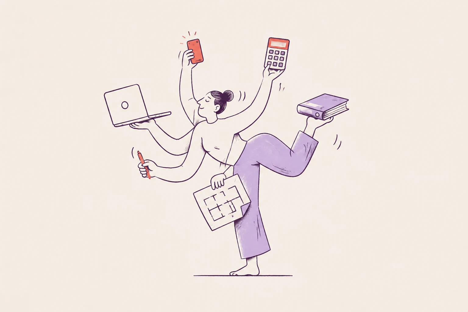Illustration av en förvaltare som söker efter samma information i flera separata system, pärmar och ritningar