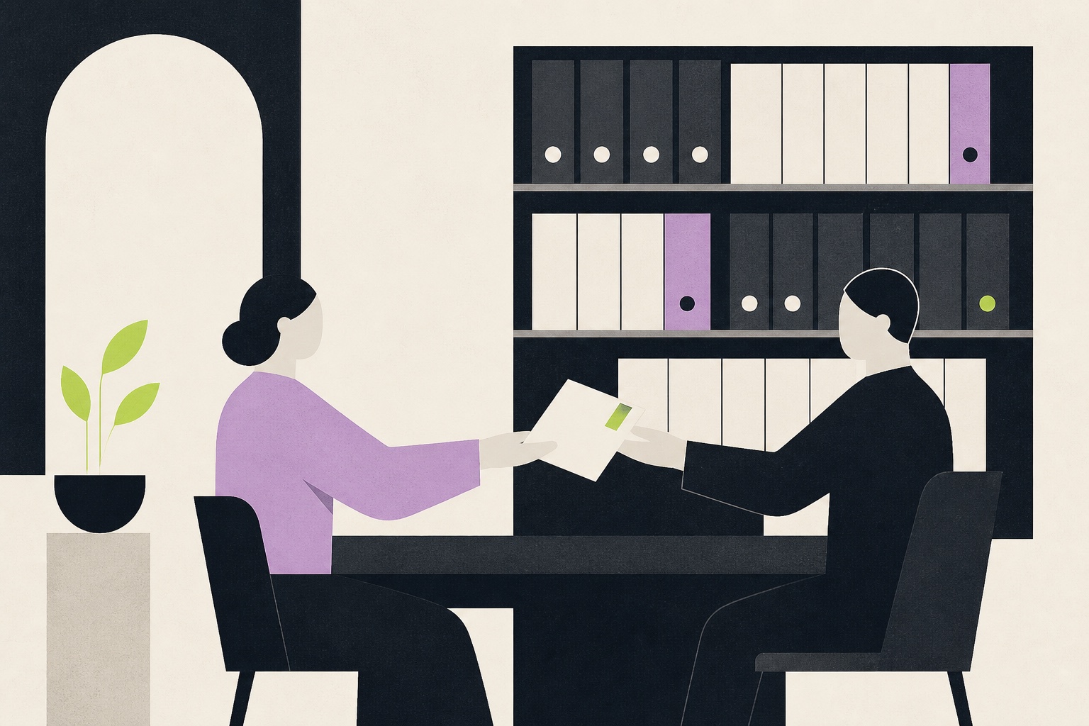 Illustration av en trygg överlämning där föreningens dokument och kunskap går vidare till nästa styrelse