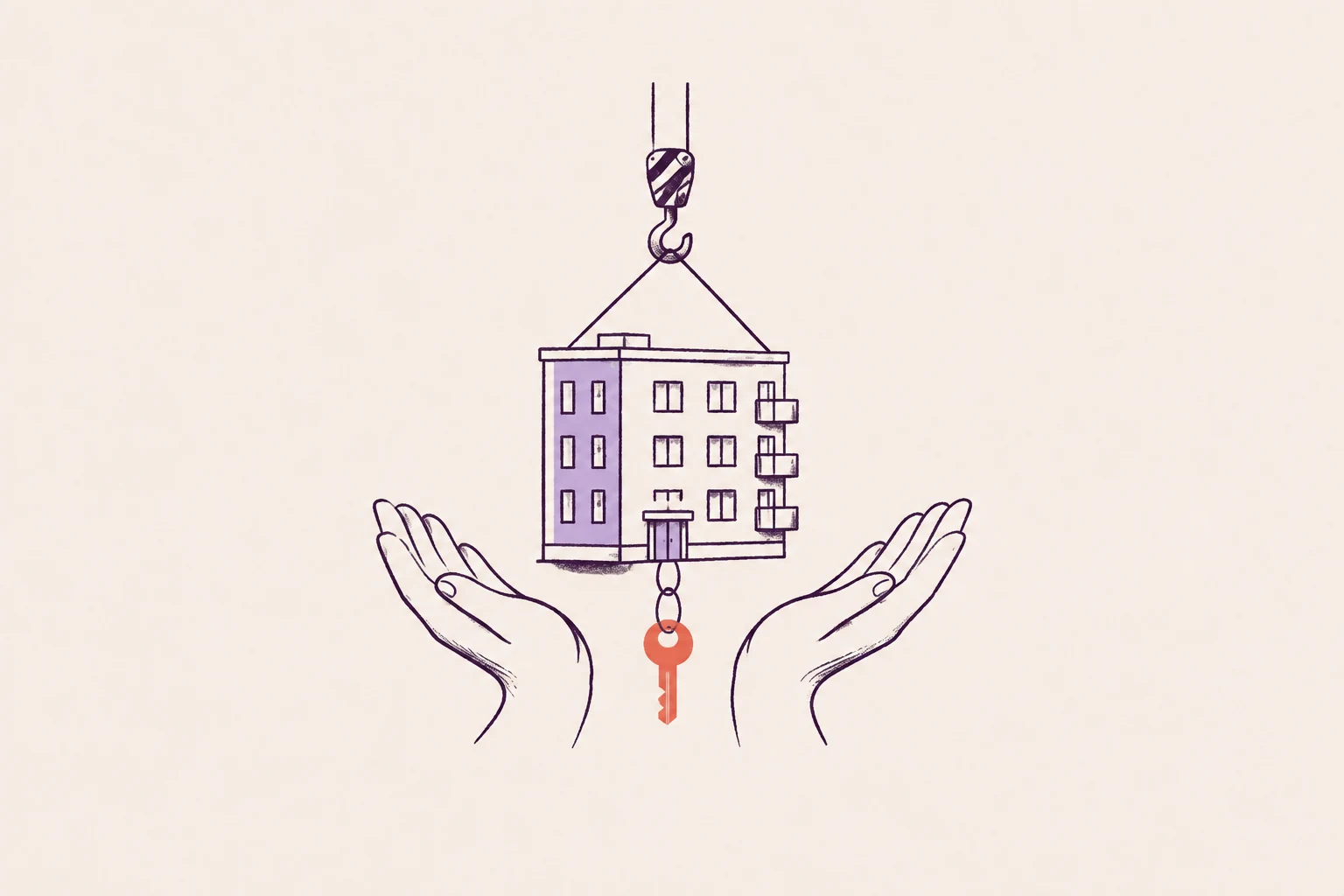 Illustration av ett bostadsprojekt som övergår till en inflyttad och förvaltad bostadsrättsförening