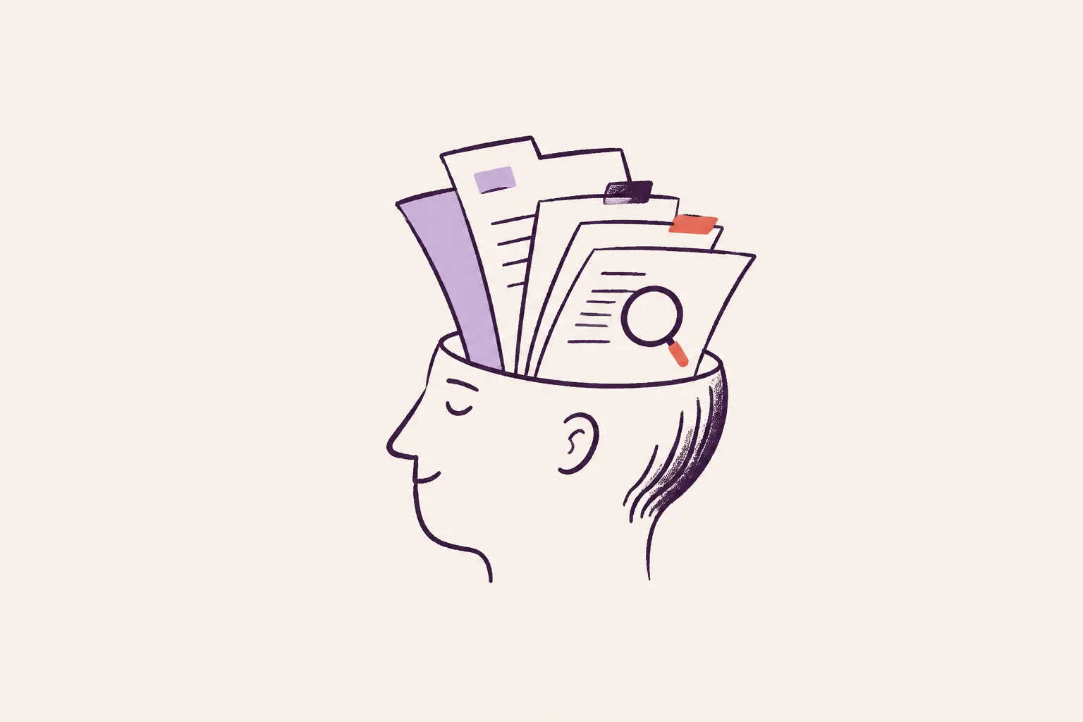 Illustration: en person ordnar föreningsbegrepp, dokument och fastighetsinformation